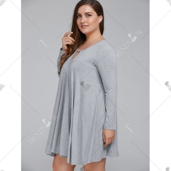 Yi Zhan Gray Flounce Keyhole Neck Hi-Back Lo-Front Cotton Dress Top XL(14) - Picture 5 of 7